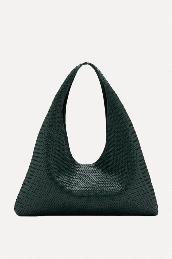 Medium Braided Leather Shoulder Bag from Mango