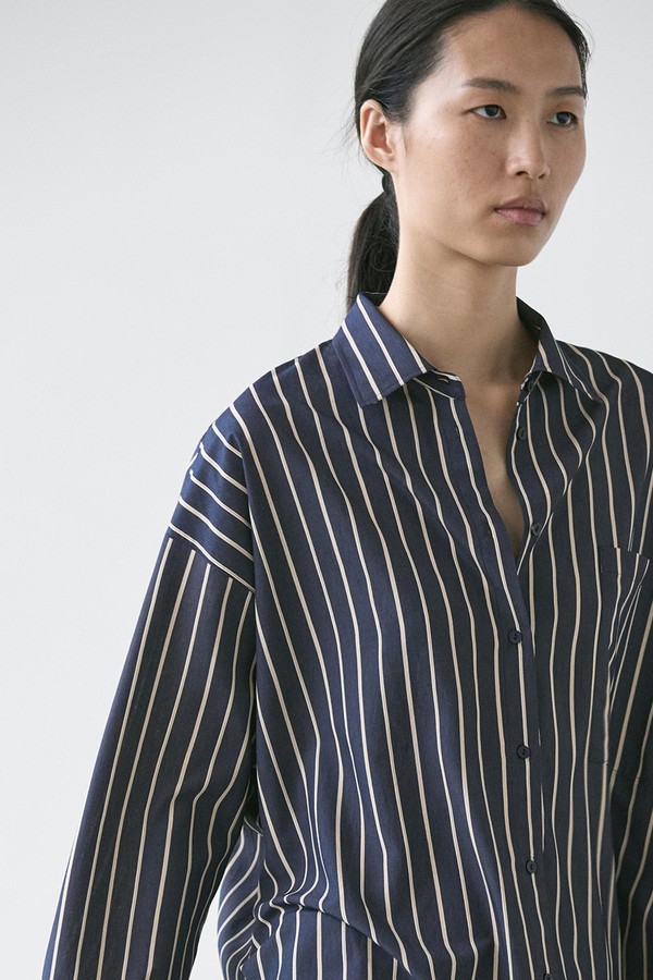 Striped Flowing Shirt With Pocket Detail
