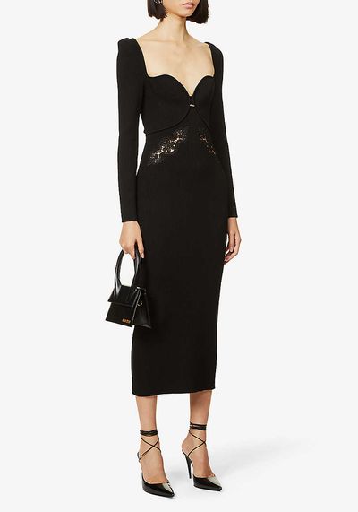 Slim-Fit Lace-Embellished Stretch-Knit Midi Dress from Self-Portrait