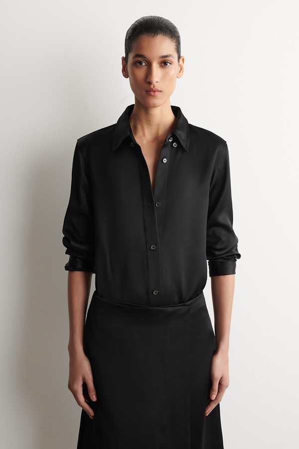 Button-Down Collar Satin Shirt