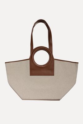 Cala L Leather-Trimmed Canvas Tote Bag from Hereu