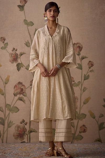 Chanderi Hand Embroidered Kurta Set from Kritika Dawar