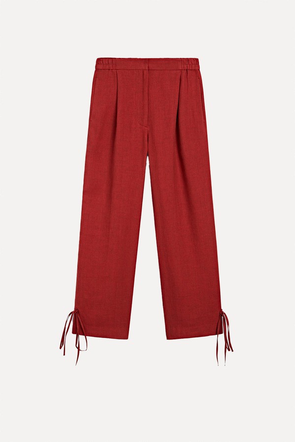 100% Linen Trousers With Bow Detail from Massimo Dutti