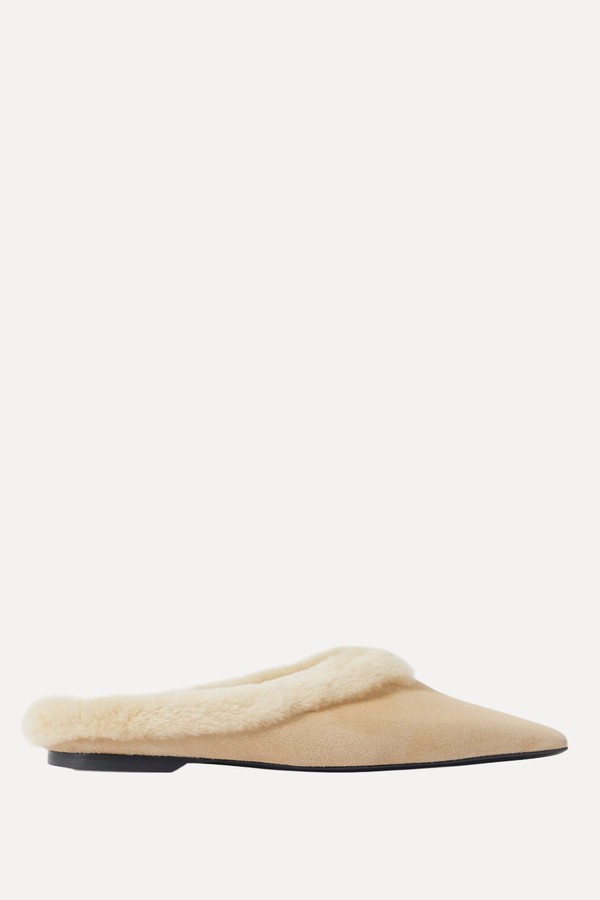 Shearling-Trimmed Suede Slippers from TOTEME
