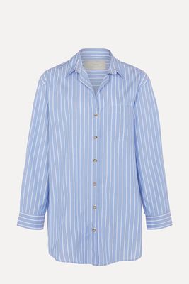 Formentera Blue & White Stripe Cotton Silk Shirt from Asceno