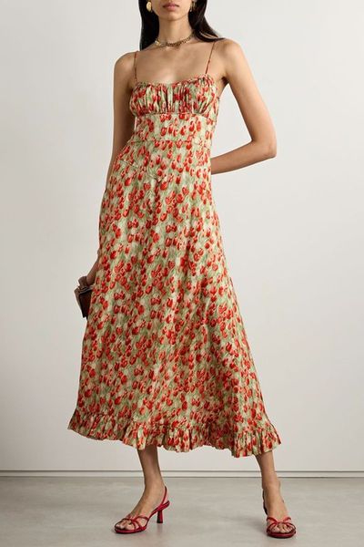 Rosaria Floral-Print Silk-Blend Midi Dress from DÔEN