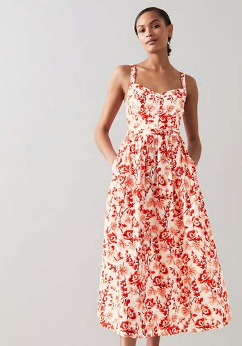 Marling White Cotton English Rose Print Sun Dress