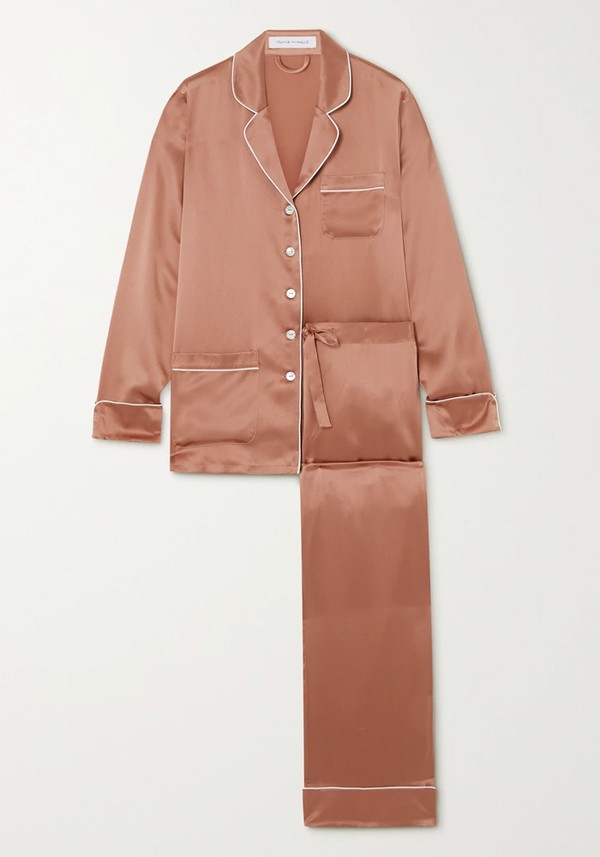 Coco Piped Silk-Satin Pajama Set from Olivia Von Halle