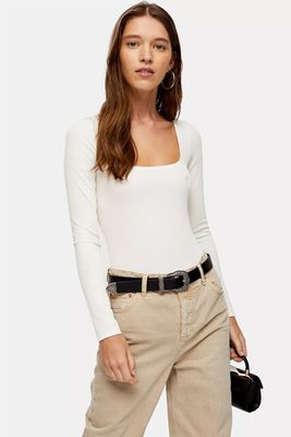 Ivory Square Neck Long Sleeve Bodysuit from Topshop