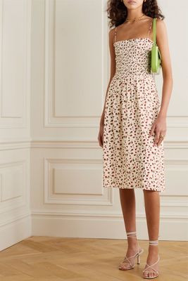 Sable Shirred Floral-Print Georgette Midi Dress from Reformation