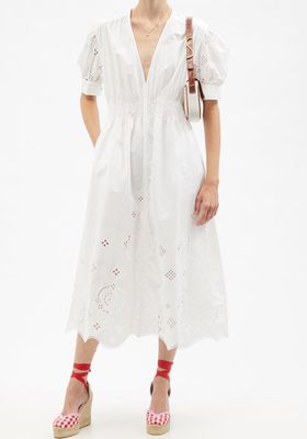 Puff-Sleeve Broderie-Anglaise Organic-Cotton Dress from Ganni