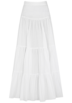 Elouise White Tiered Cotton Maxi Skirt from Bird & Knoll
