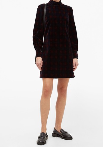 Tartan Cotton-Velvet Mini Dress from Bella Freud