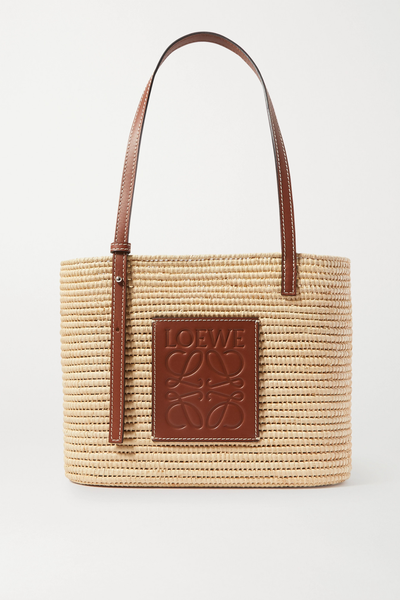 Small Leather-Trimmed Woven Raffia Tote from Loewe