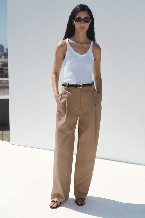 Straight Cotton Trousers With Pleats