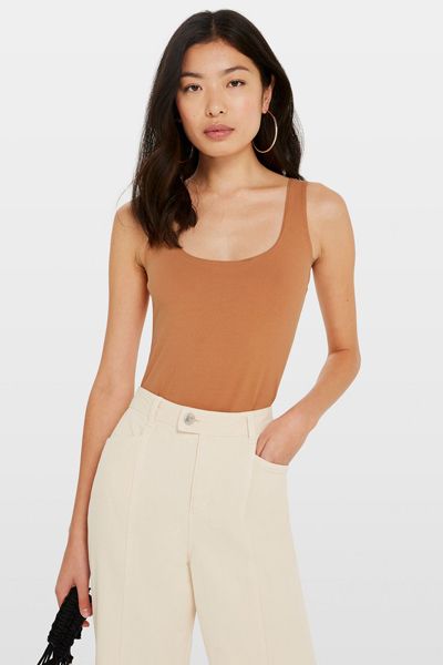 Tan Sleeveless U-Neck Body from Miss Selfridge