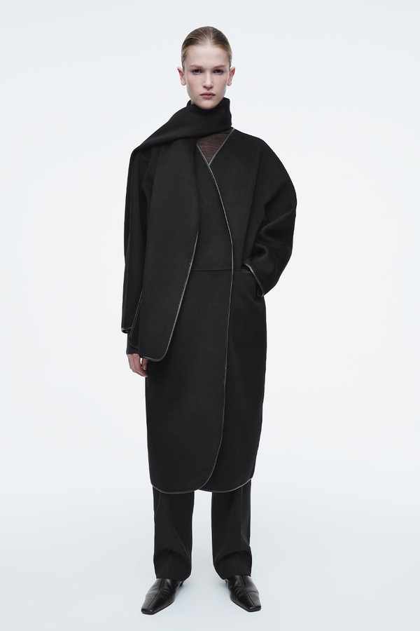 Leather-Trimmed Wool Scarf Coat from COS
