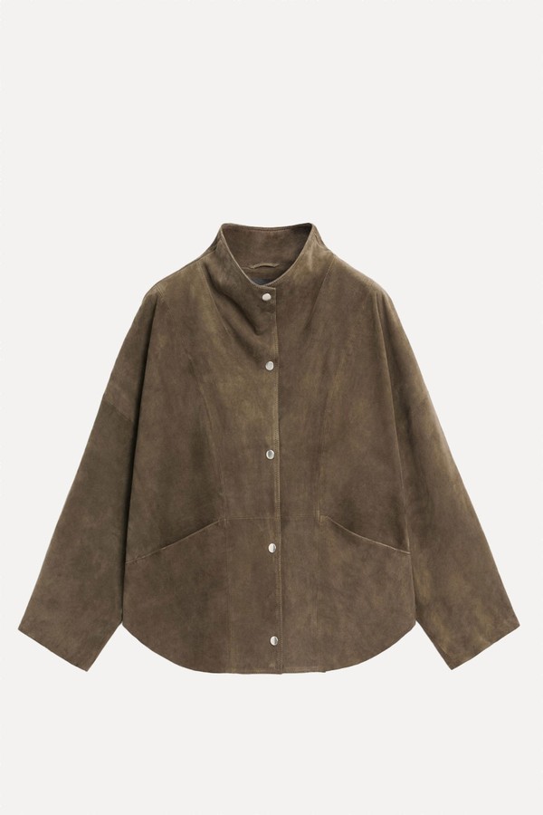 Suede Leather High Neck Jacket from Massimo Dutti