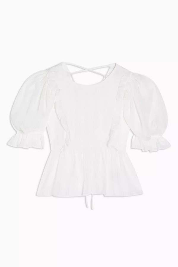 White Gingham Puff Sleeve Blouse