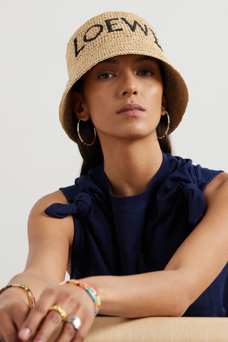 Ibiza Logo-Embroidered Raffia-Blend Bucket Hat, £495 | Loewe