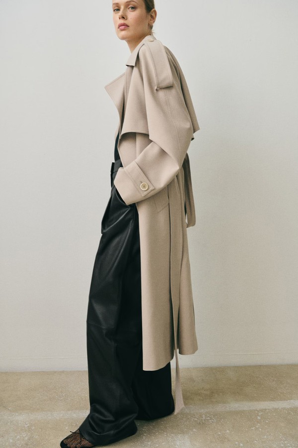 Straight Leather Trousers With Pleat Detail