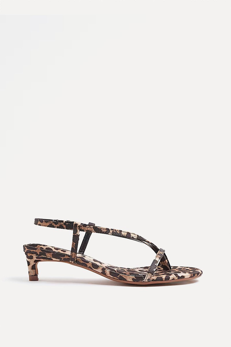 Satin Leopard Kitten Heeled Sandals from River Island