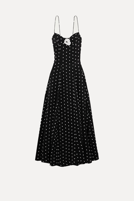 Timeless Appliquéd Polka-Dot Satin Maxi Dress  from Leslie Amon