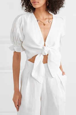 Jamais Cropped Tie-Front Linen Top from Faithfull The Brand