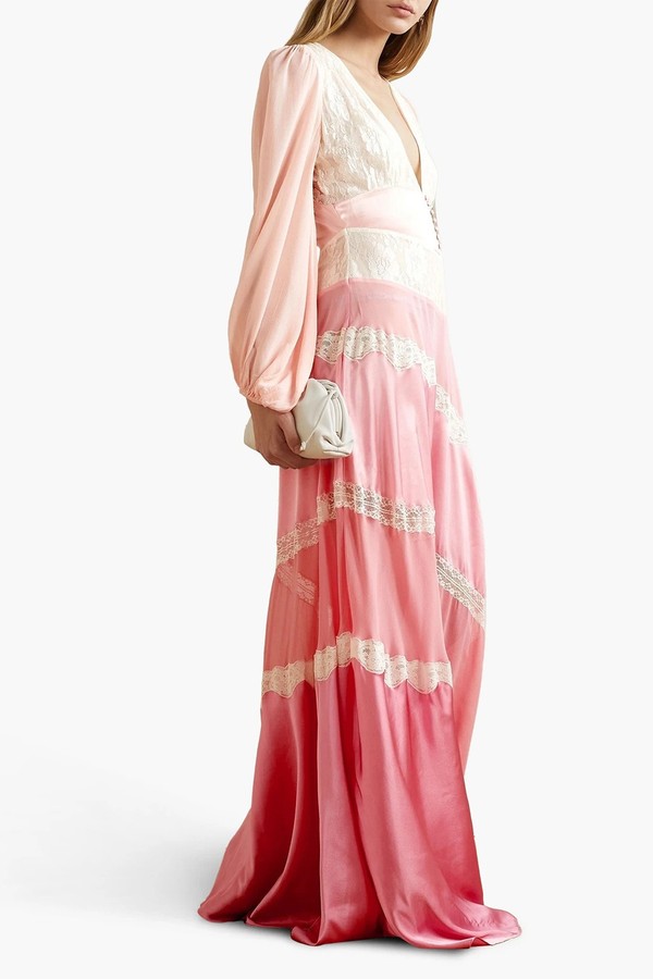 Kinsler Paneled Satin, Chiffon and Lace Maxi Dress from LoveshackFancy