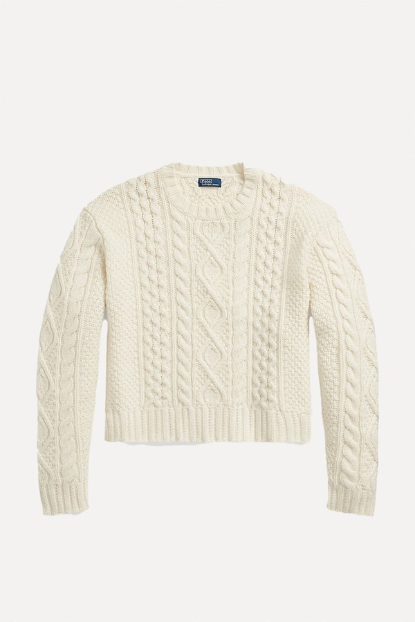 Aran-Knit Wool-Blend Crewneck Jumper from RALPH LAUREN