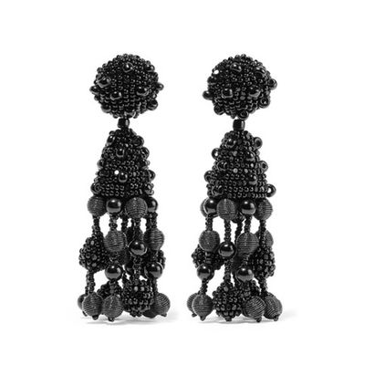 Falling Tassel Beaded Silk Clip Earrings from Oscar De La Renta 