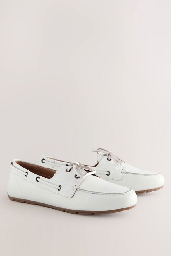 Leather Round Toe Slim Boat Shoes from Next