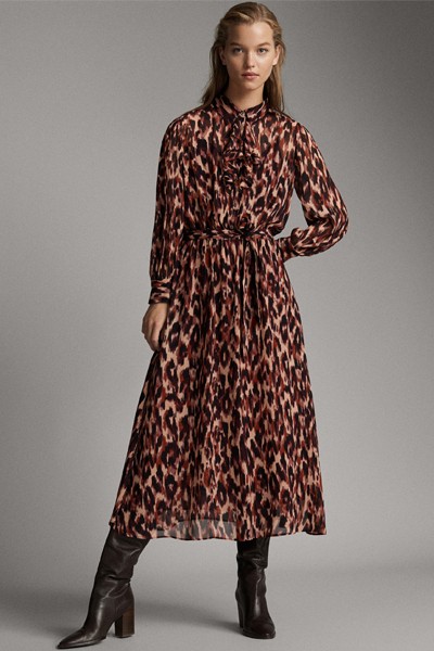 Leopard Print Dress With Ruffle Detail from Massimo Dutti