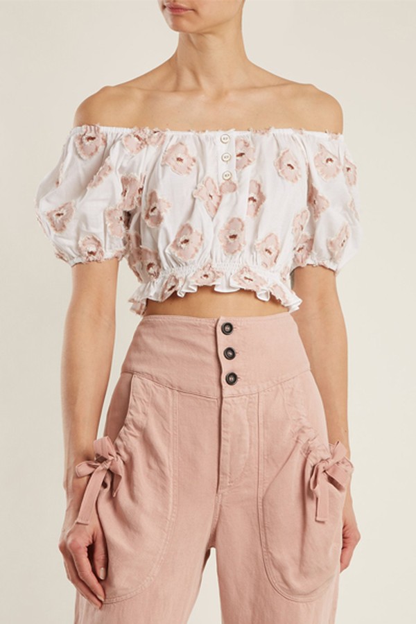 Off The Shoulder Floral Cropped Top from Caroline Constas