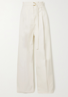 Belted Pleated Stretch-Cotton Twill Wide-Leg Pants from Philosophy Di Lorenzo Serafini