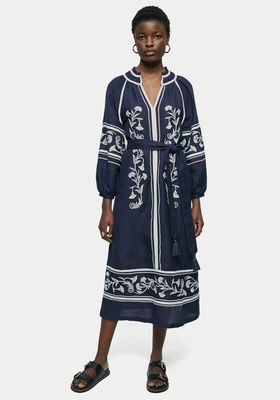 Linen-Blend Embroidery Maxi Dress from Jigsaw