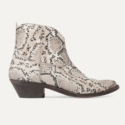 Young Distressed Snake-Effect Leather Ankle Boots from Golden Goose