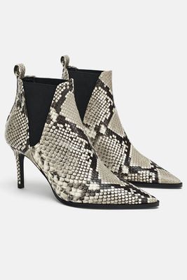 Printed Leather High-Heel Ankle Boots from Zara
