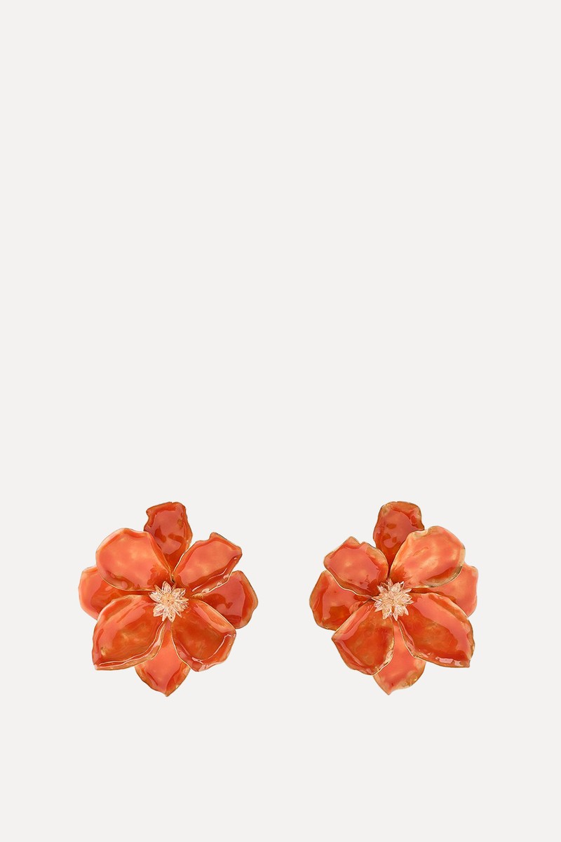 Enamelled Flower Metal Earrings