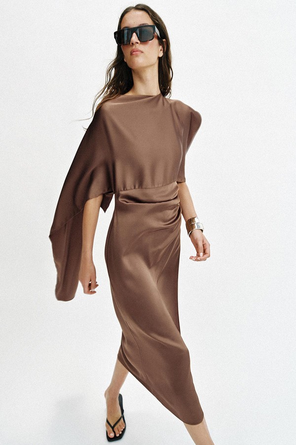 Satin Cape Midi Dress from Zara