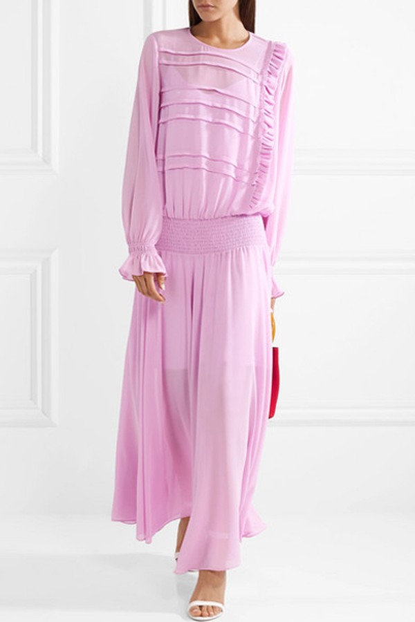 Salome Smocked Georgette Maxi Dress from Preen Line