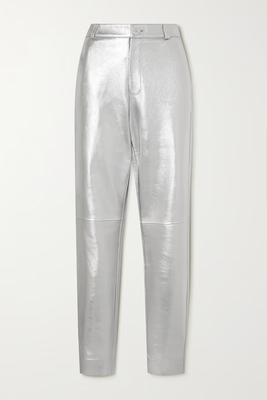 Charlotte Metallic Leather Straight-Leg Pants