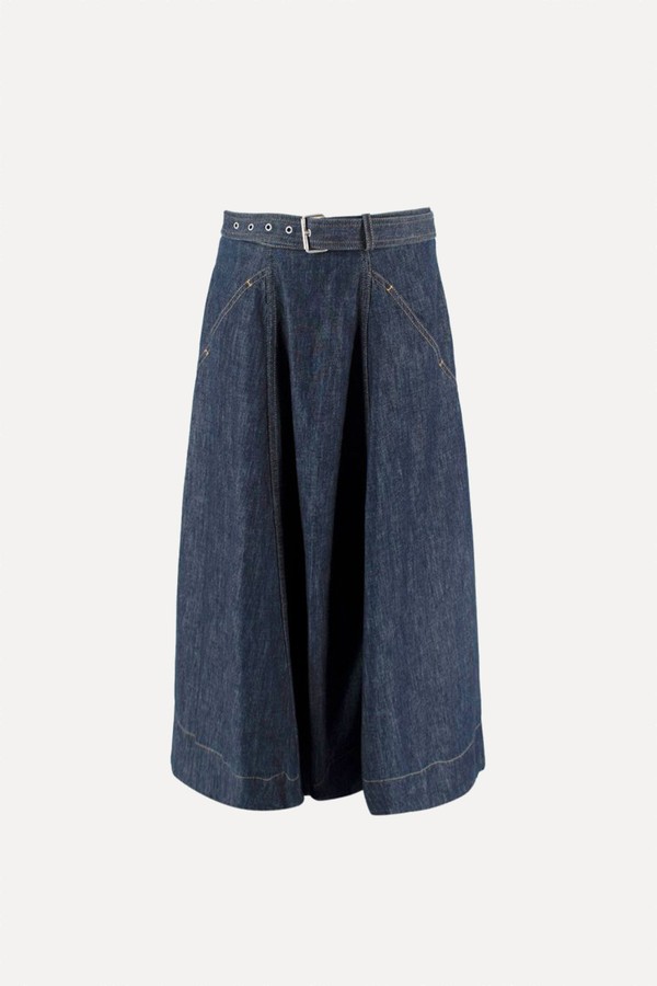 Denim Belted Pleated Midi Skirt from Dior 