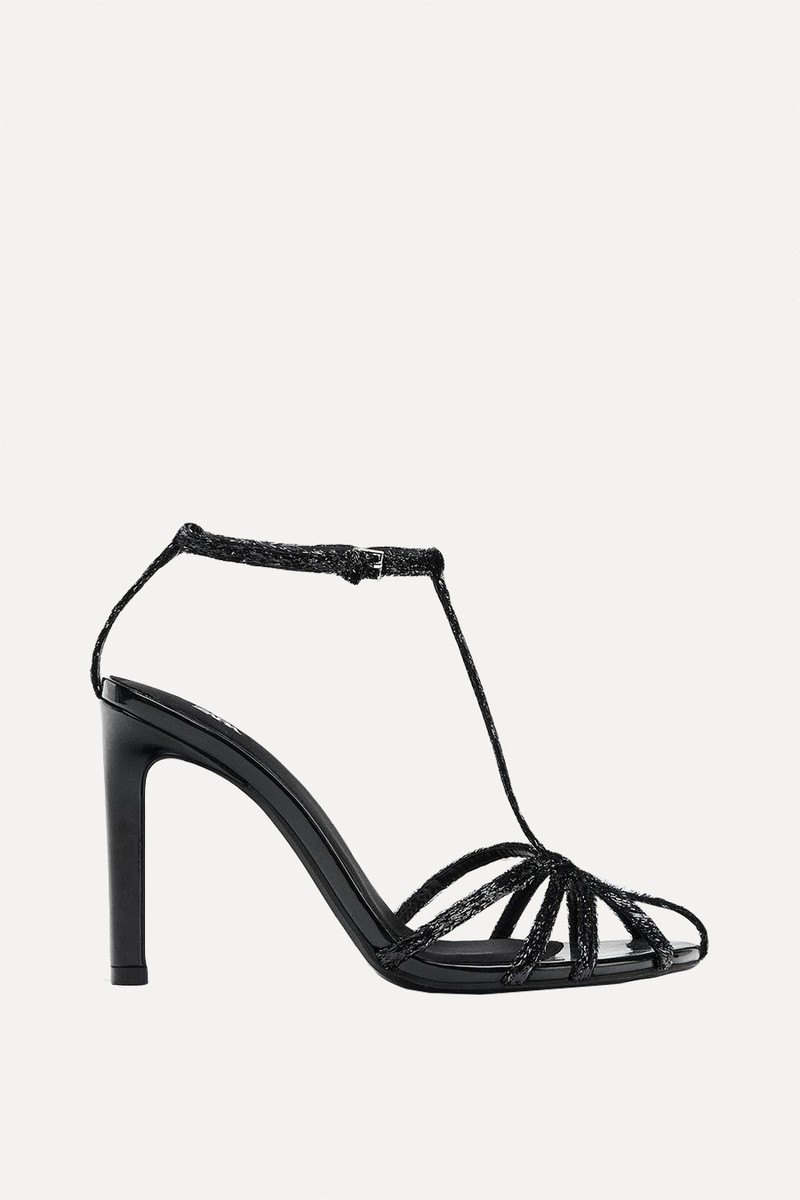Textured Heeled Strappy Sandals
