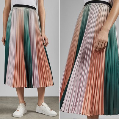 Pleated Striped Midi Skirt