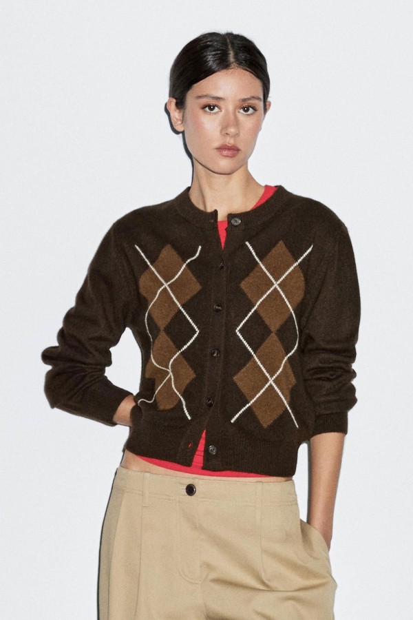 Knit Cardigan With Diamond Detail from Massimo Dutti