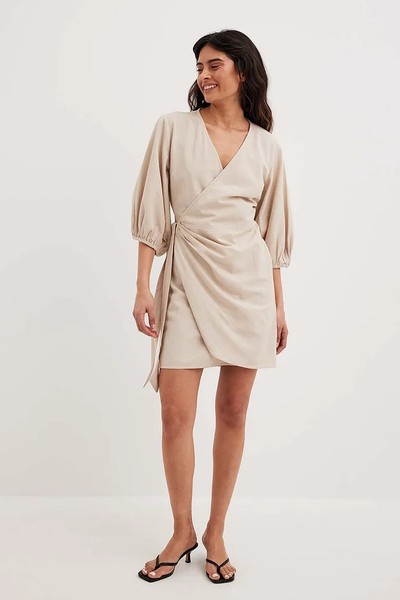 Wrapped Linen Mix Mini Dress