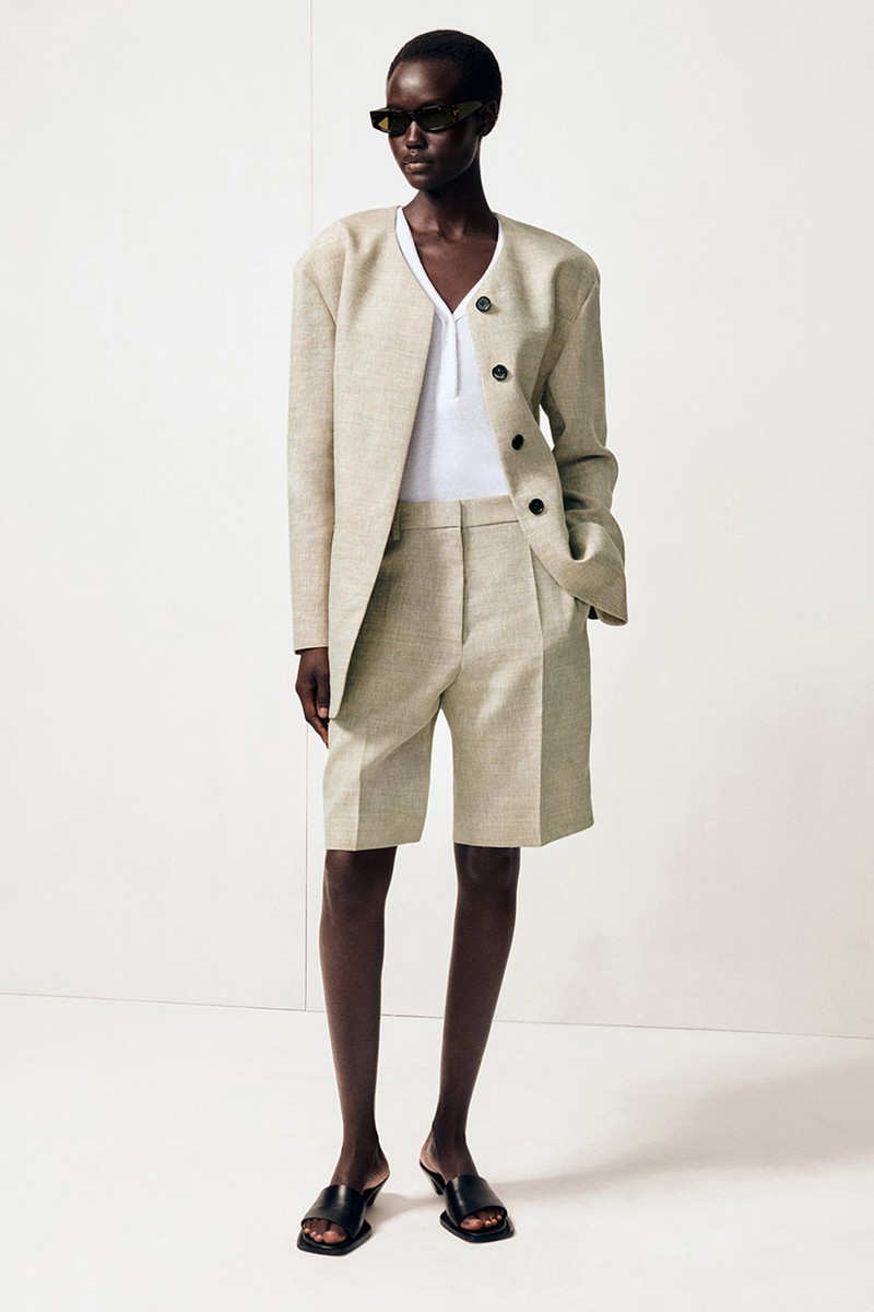Structured Collarless Linen Blazer