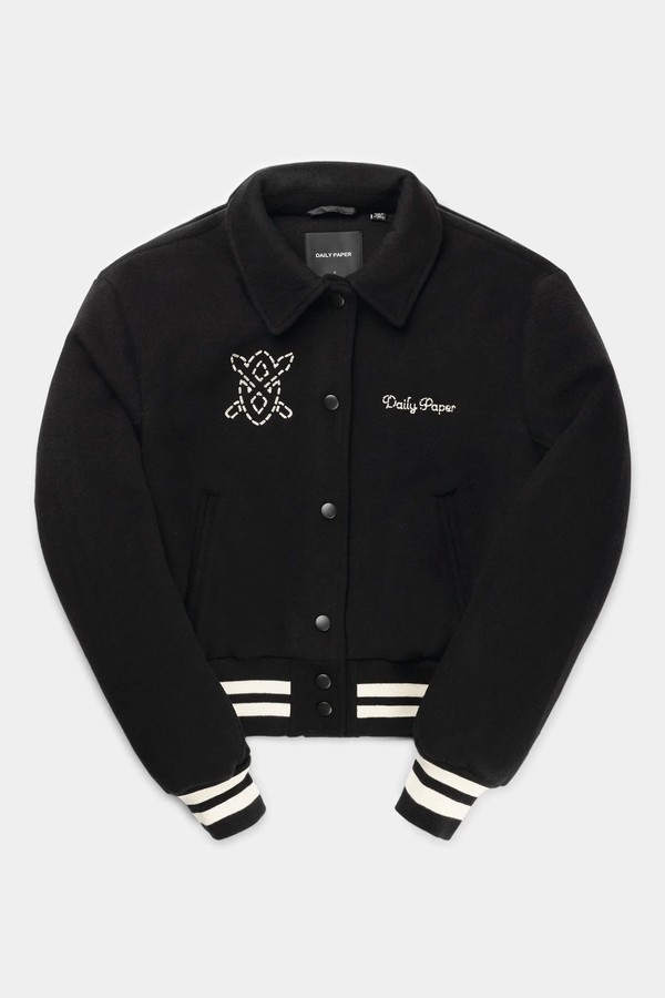 Overcast Beige Black Nasra Varsity Jacket from Daily Paper