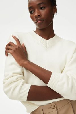 Cotton Rich V-Neck Jumper With Merino Wool from M&S Collection